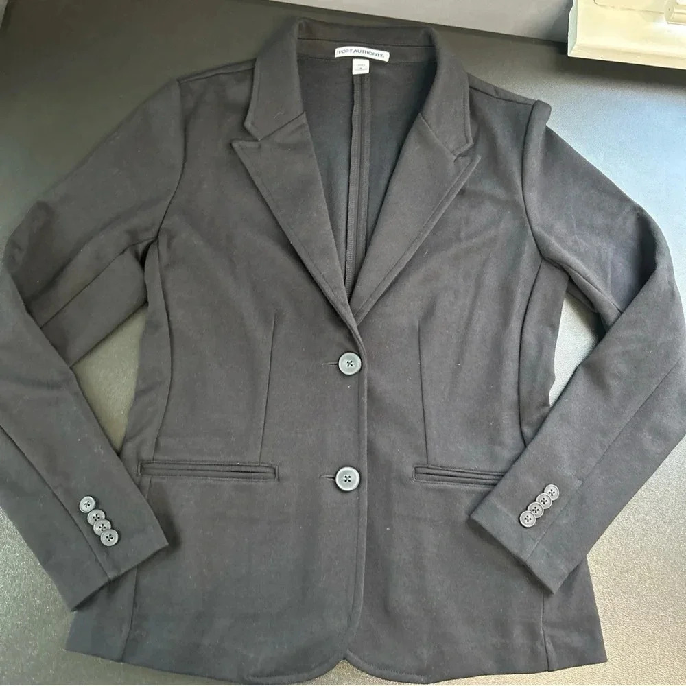 Women's Small Port Authority Black Stretchy Soft Shell Career 2 Button‎ Blazer